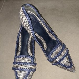 Tory Burch Navy Blue Tweed Pump with 2 inch heal